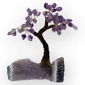 Amethyst Gemstone Bonsai Tree Large Rough Base 7" Height  Decorative Crystal